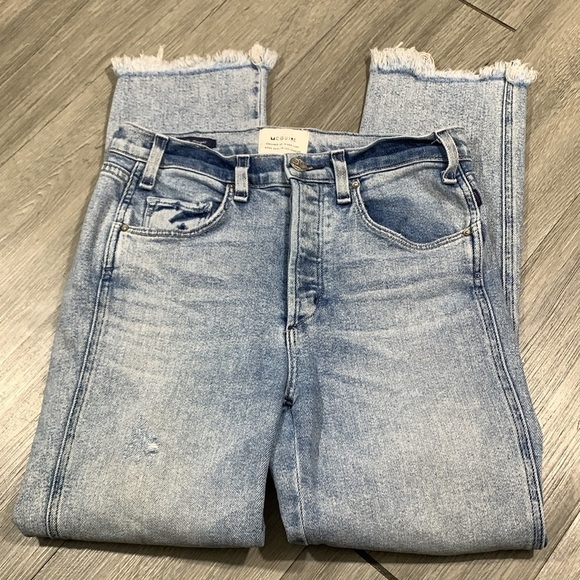 McGuire “Valletta Straight” Light Wash Fringed Hem Straight Crop Jeans size 27 - Picture 8 of 13